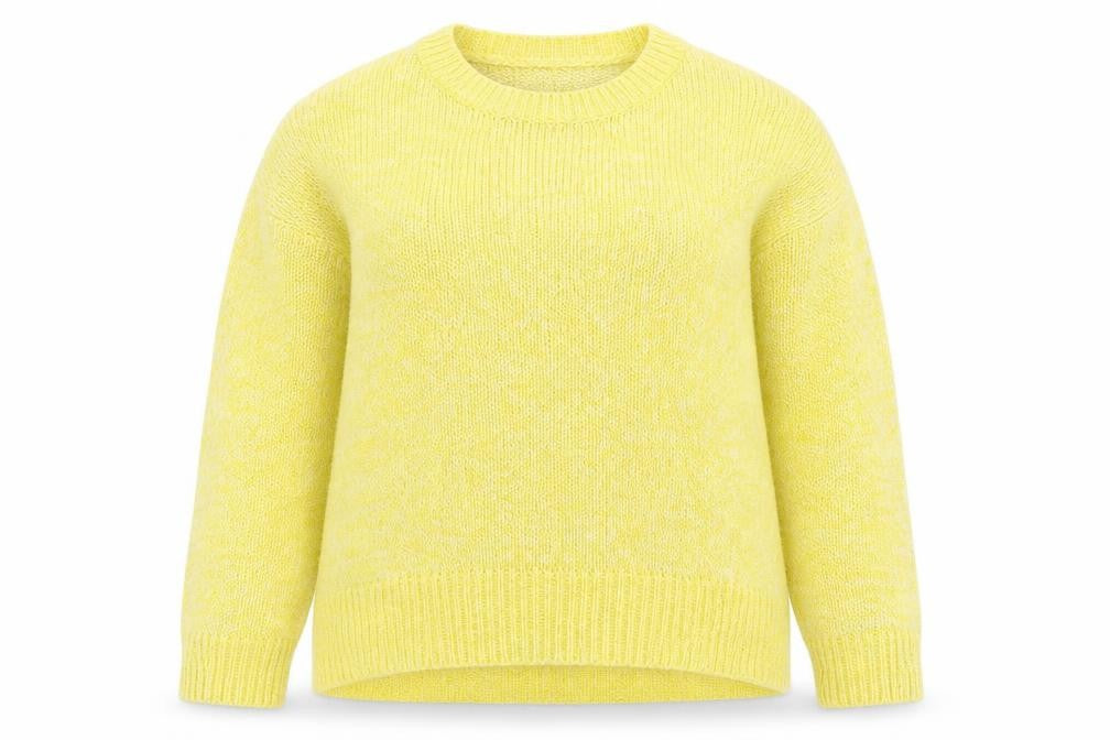 Front view of New Look women’s yellow round neck acrylic jumper, size M