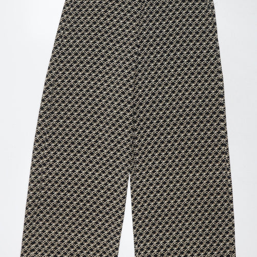 H&M Womens Black Geometric Polyester Trousers Size 8 L29 in Regular