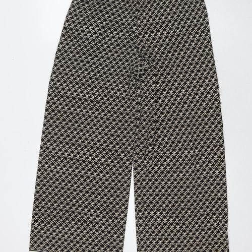 H&M Womens Black Geometric Polyester Trousers Size 8 L29 in Regular