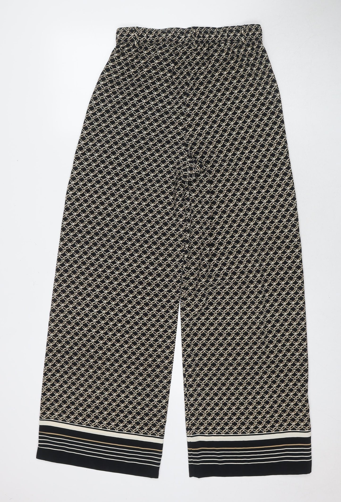 H&M Womens Black Geometric Polyester Trousers Size 8 L29 in Regular