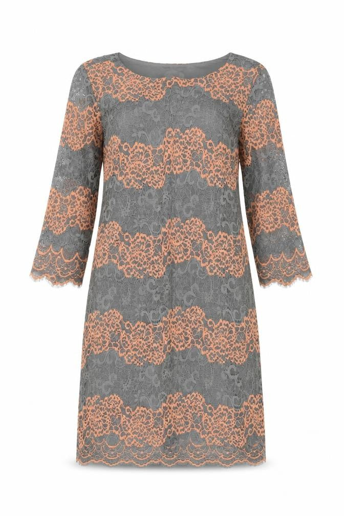 Front view of Marks & Spencer women’s grey geometric polyester a-line, size UK 10, boat neck pullover