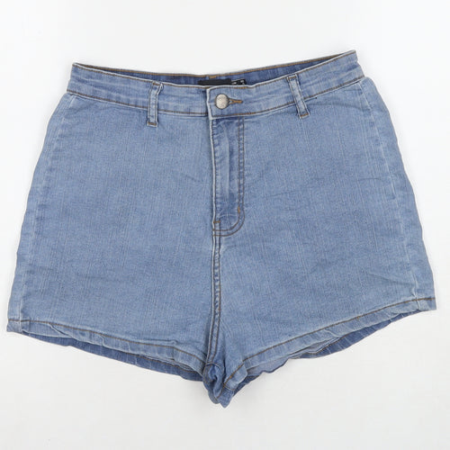 PRETTYLITTLETHING Womens Blue Cotton Hot Pants Shorts Size 10 L3 in Regular Zip