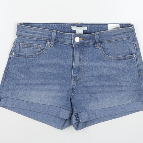 H&M Womens Blue Cotton Hot Pants Shorts Size 8 L3 in Regular Zip