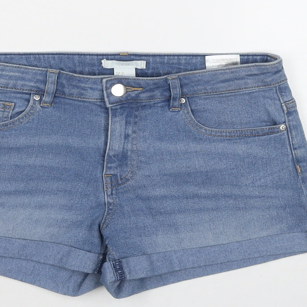 H&M Womens Blue Cotton Hot Pants Shorts Size 8 L3 in Regular Zip