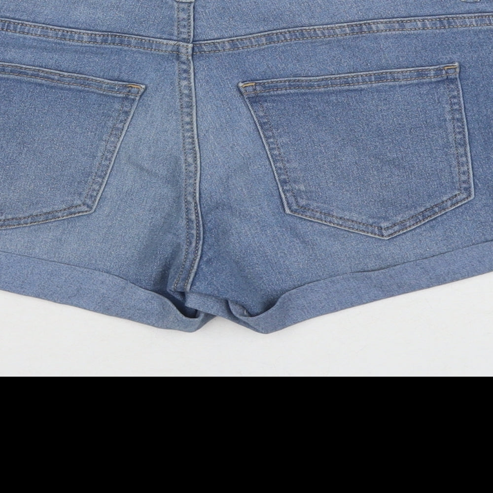 H&M Womens Blue Cotton Hot Pants Shorts Size 8 L3 in Regular Zip