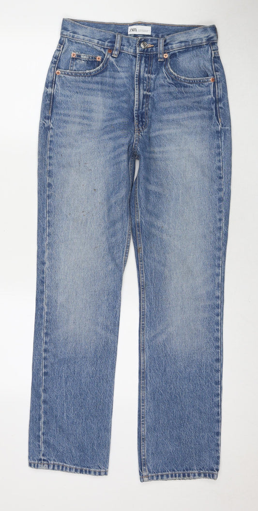 Zara Womens Blue Cotton Straight Jeans Size 8 L30 in Regular Zip