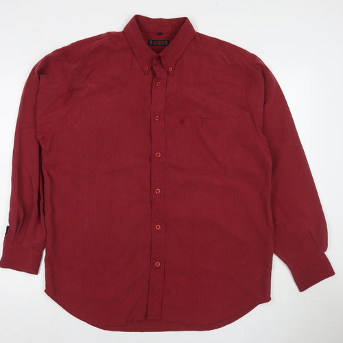 Zacheus Mens Red Polyamide Button-Up Size L Collared Button