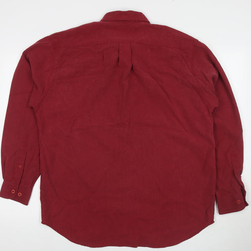 Zacheus Mens Red Polyamide Button-Up Size L Collared Button