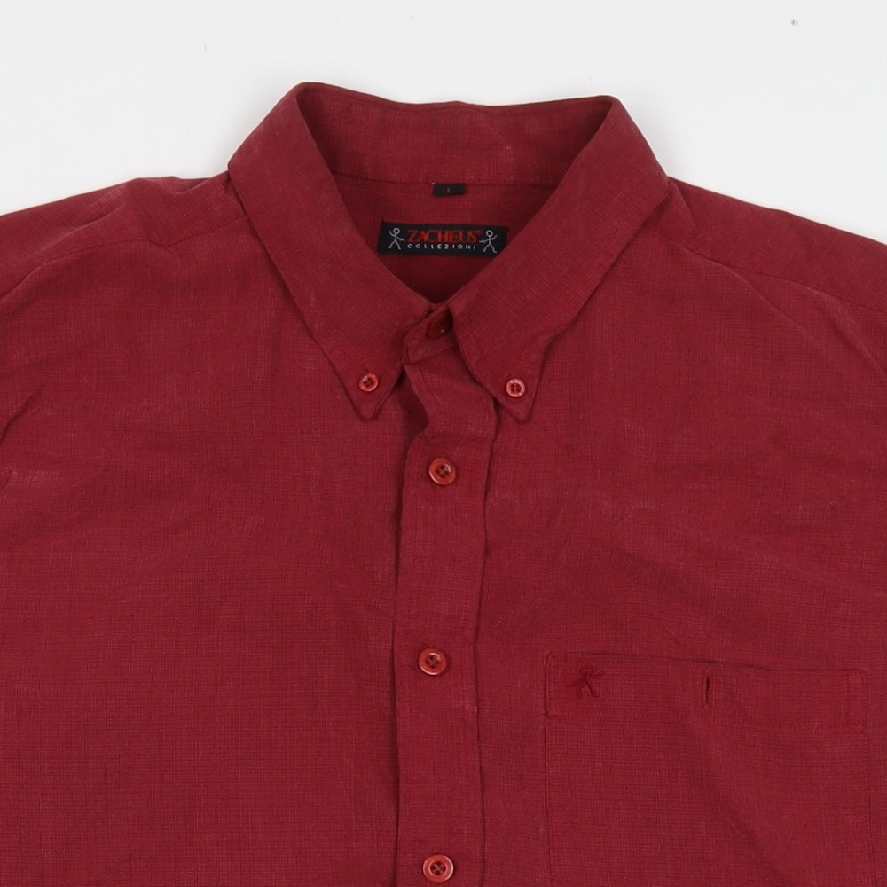 Zacheus Mens Red Polyamide Button-Up Size L Collared Button