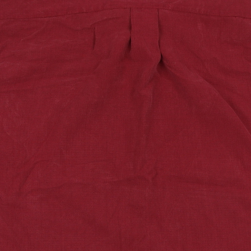 Zacheus Mens Red Polyamide Button-Up Size L Collared Button