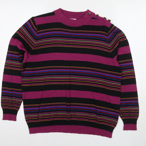 LUCIA Womens Purple V-Neck Striped Polyester Pullover Jumper Size 14