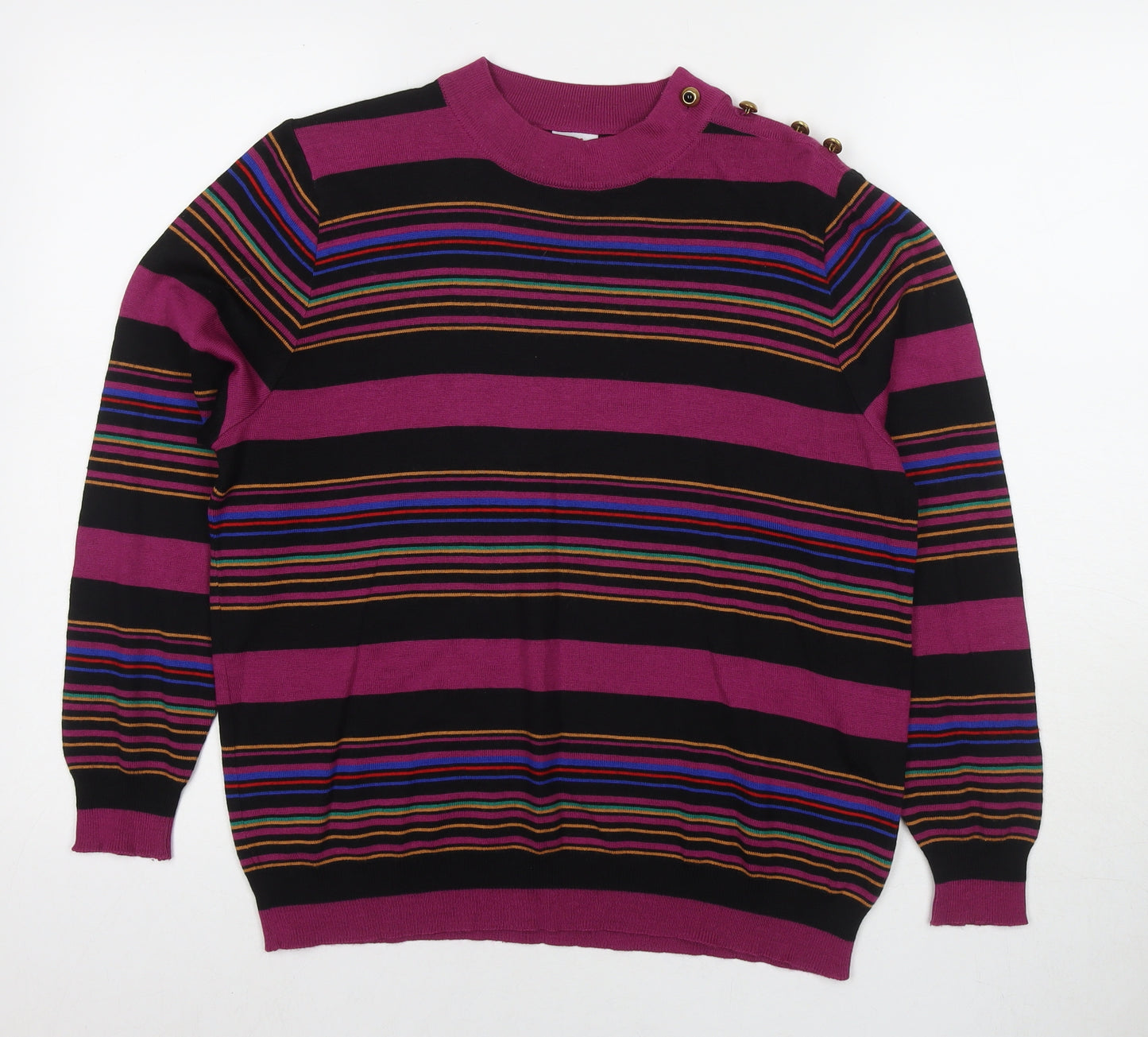 LUCIA Womens Purple V-Neck Striped Polyester Pullover Jumper Size 14