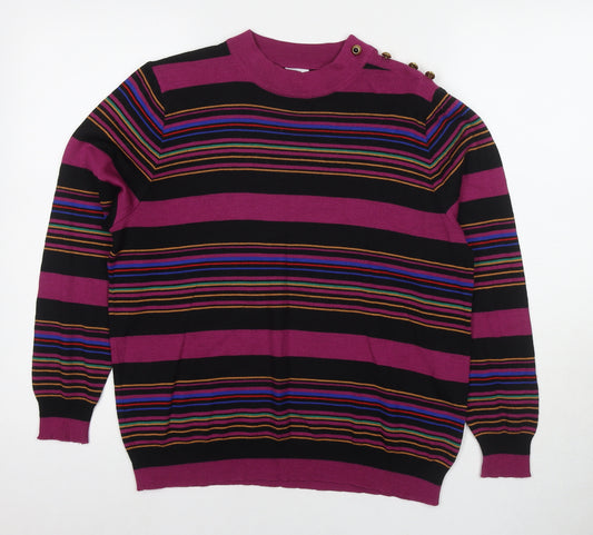 LUCIA Womens Purple V-Neck Striped Polyester Pullover Jumper Size 14