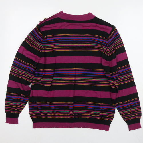 LUCIA Womens Purple V-Neck Striped Polyester Pullover Jumper Size 14