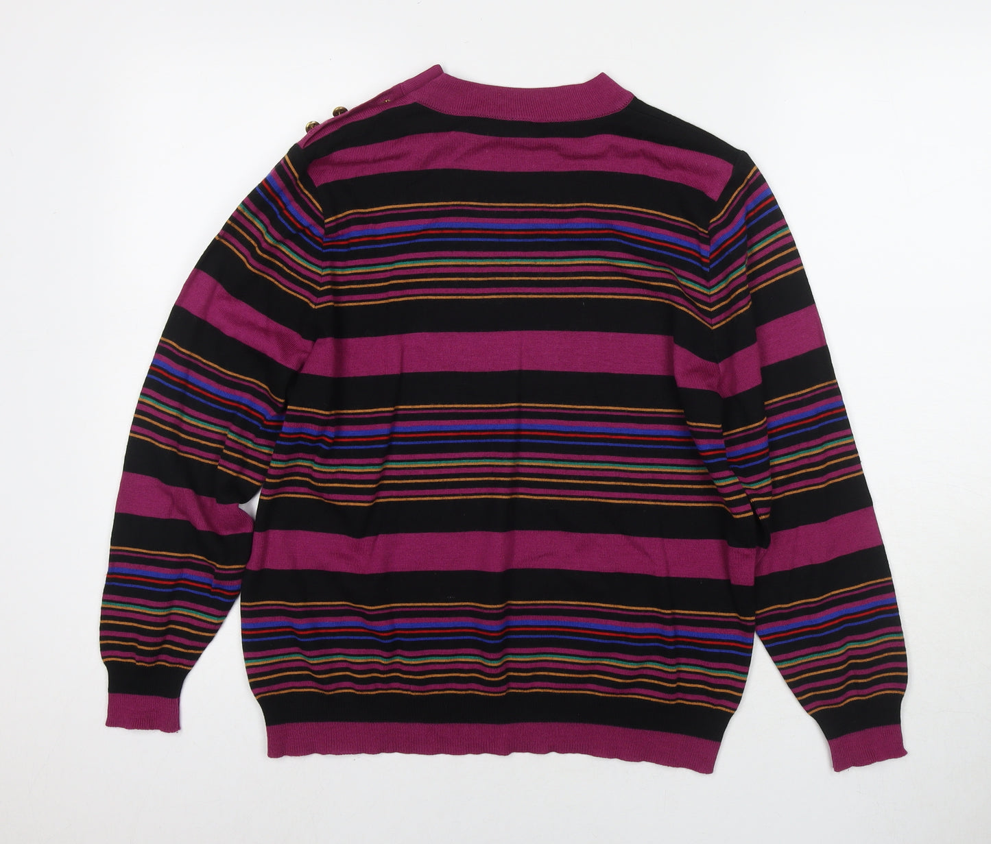 LUCIA Womens Purple V-Neck Striped Polyester Pullover Jumper Size 14