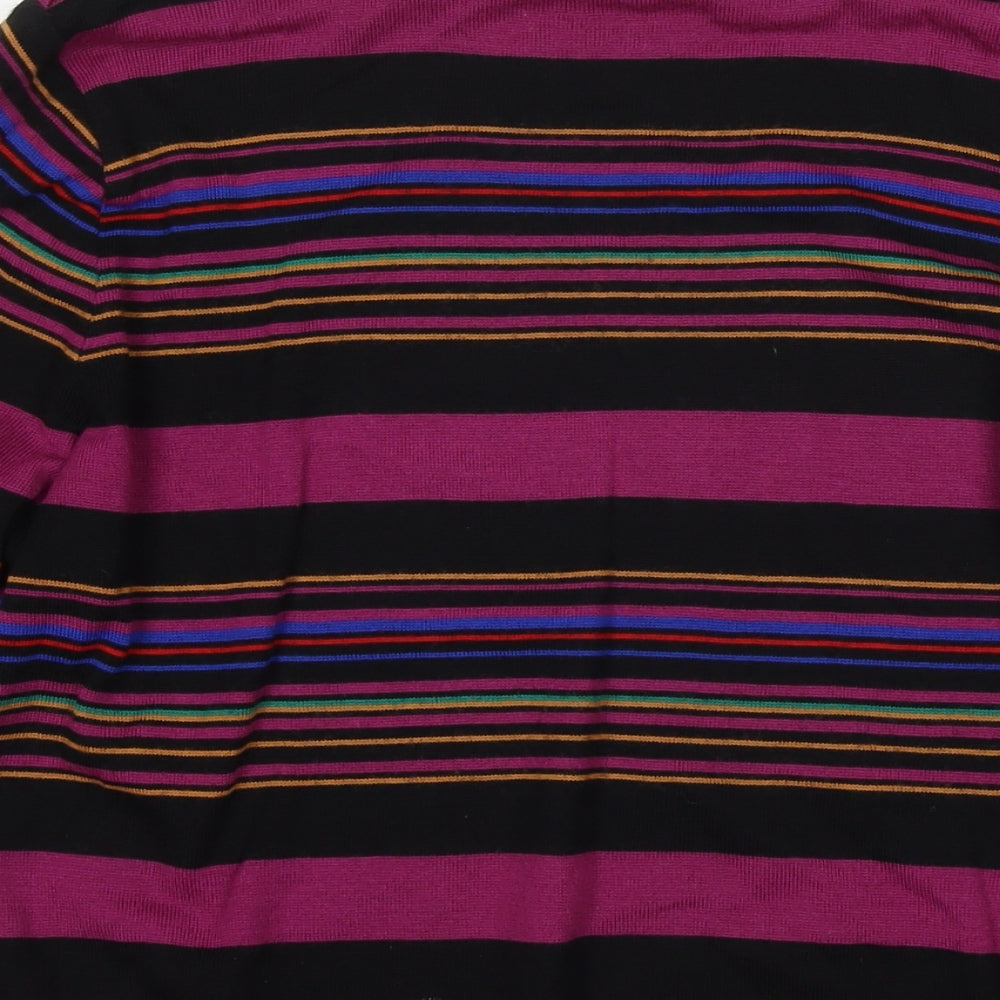 LUCIA Womens Purple V-Neck Striped Polyester Pullover Jumper Size 14