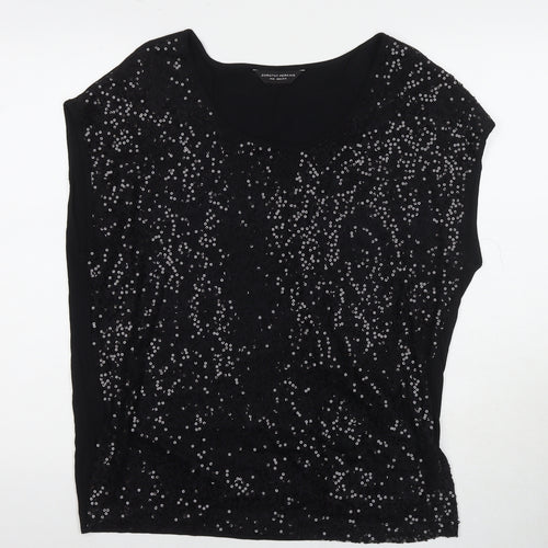 Dorothy Perkins Womens Black Nylon Basic Tank Size 14 Round Neck - Sequin Detail