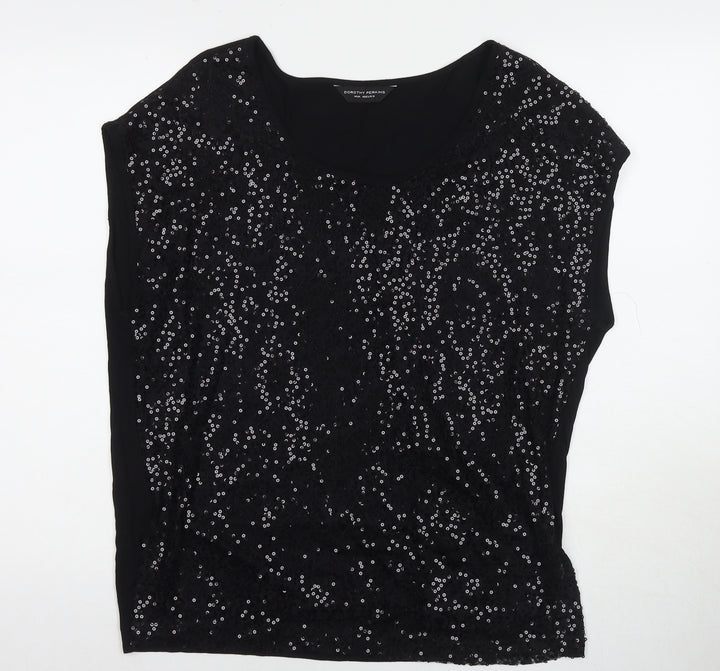 Dorothy Perkins Womens Black Nylon Basic Tank Size 14 Round Neck - Sequin Detail