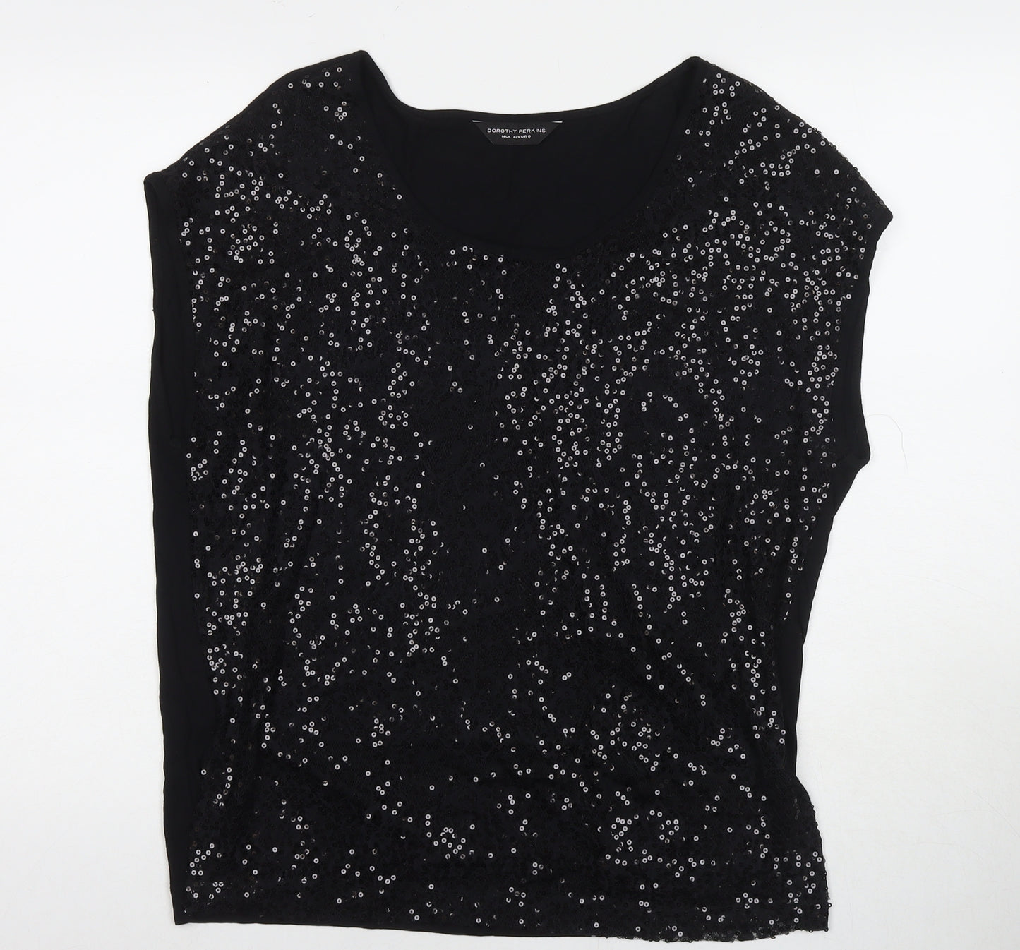 Dorothy Perkins Womens Black Nylon Basic Tank Size 14 Round Neck - Sequin Detail