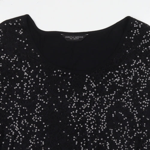 Dorothy Perkins Womens Black Nylon Basic Tank Size 14 Round Neck - Sequin Detail