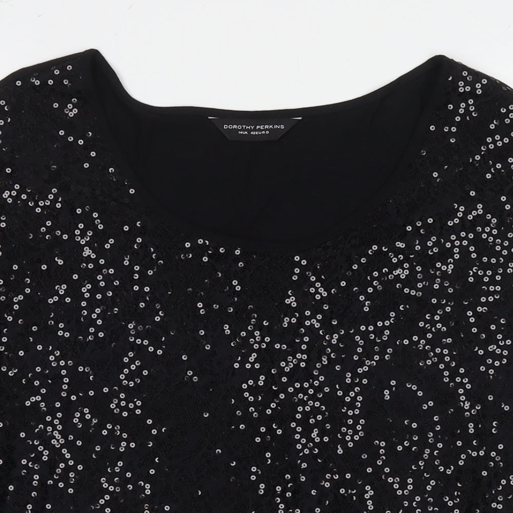 Dorothy Perkins Womens Black Nylon Basic Tank Size 14 Round Neck - Sequin Detail