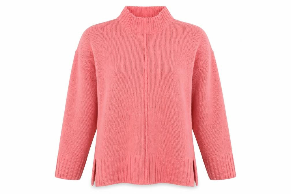 Front view of Marks & Spencer women’s pink round neck polyester jumper, size M