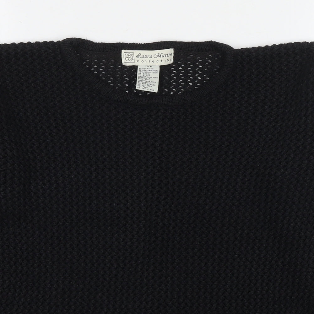 Laura Martin Womens Black Round Neck Silk Pullover Jumper Size S