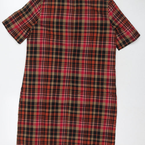 NEXT Womens Multicoloured Check Viscose A-Line Size 14 Round Neck Zip