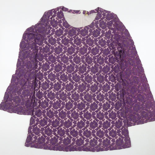 Divided by H&M Womens Purple Floral Polyester Tunic Blouse Size 14 Round Neck - Glitter Detail