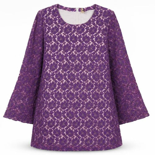 Divided by H&M Womens Purple Floral Polyester Tunic Blouse Size 14 Round Neck - Glitter Detail