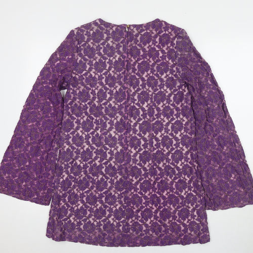 Divided by H&M Womens Purple Floral Polyester Tunic Blouse Size 14 Round Neck - Glitter Detail