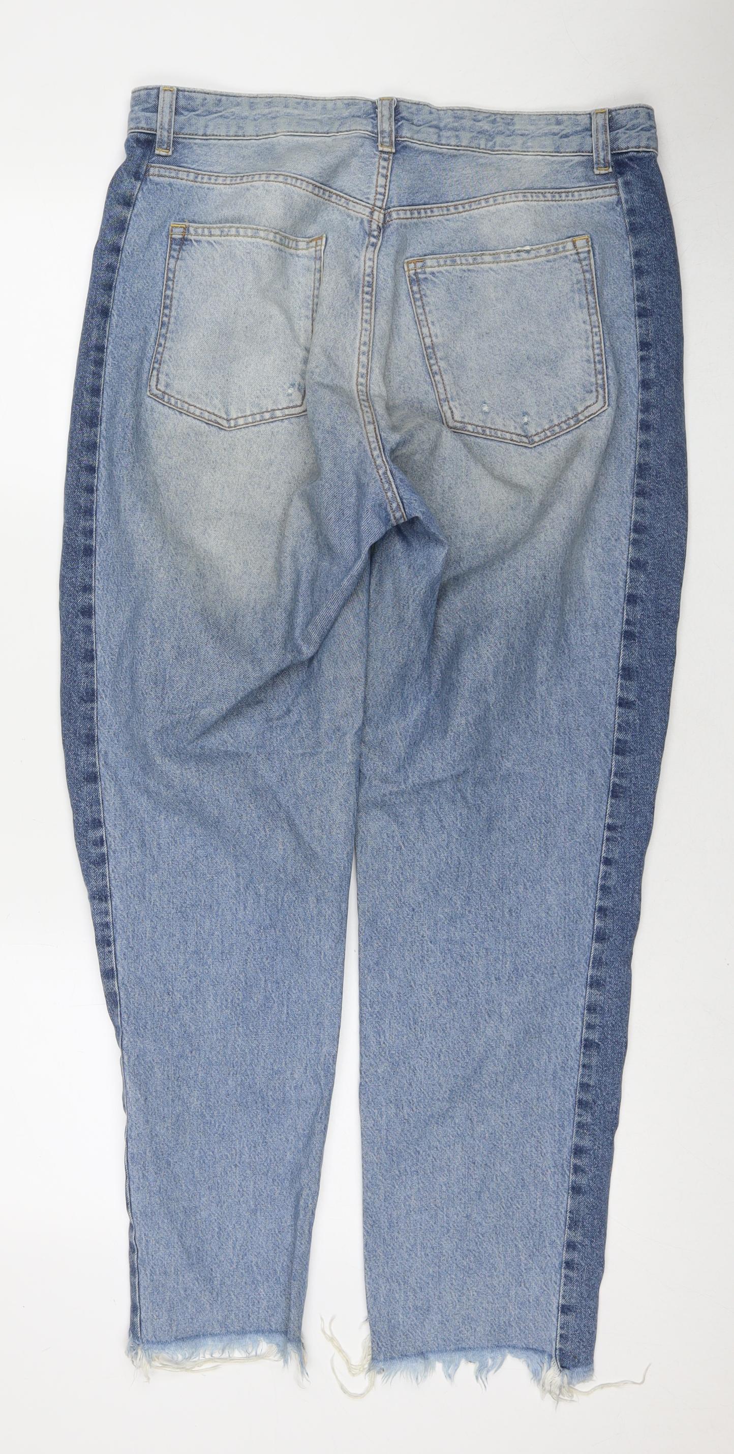 H&M Womens Blue Cotton Mom Jeans Size 16 L29 in Regular Zip