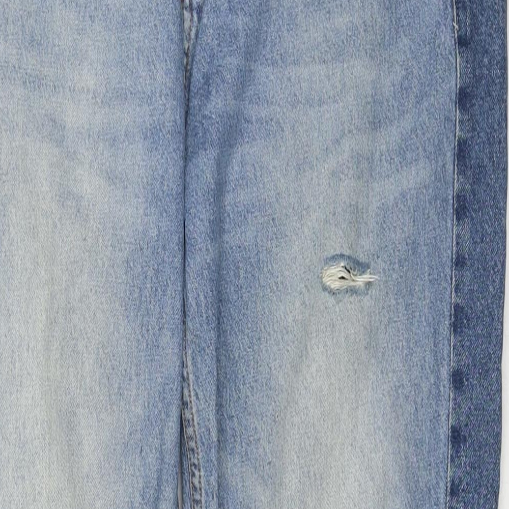 H&M Womens Blue Cotton Mom Jeans Size 16 L29 in Regular Zip