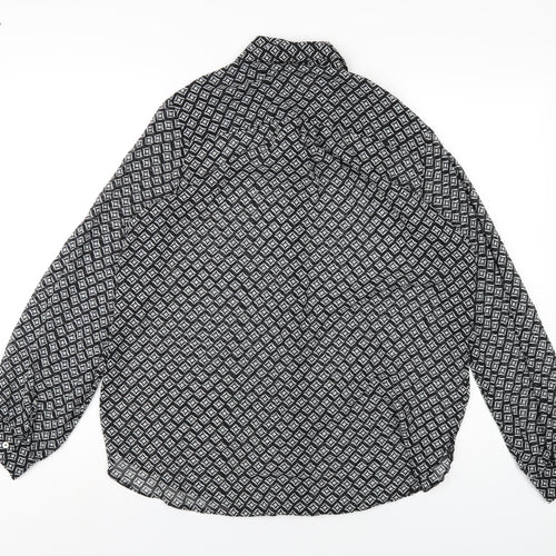 Wallis Womens Black Geometric Polyester Basic Button-Up Size 14 Collared