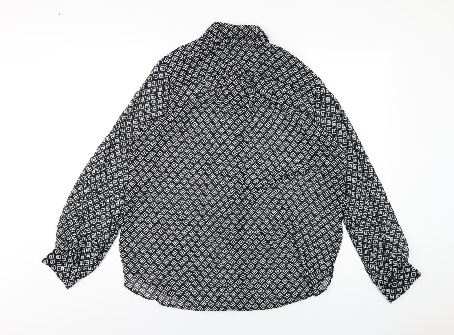 Wallis Womens Black Geometric Polyester Basic Button-Up Size 14 Collared