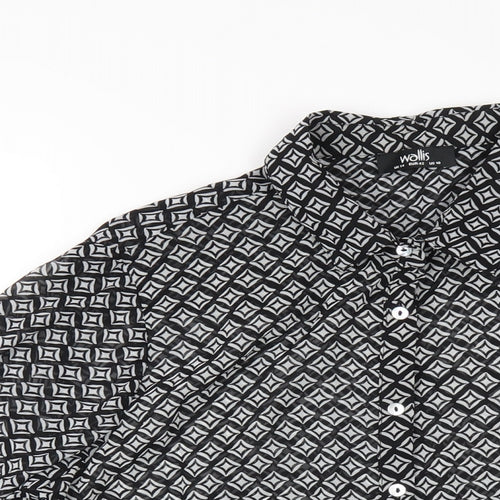 Wallis Womens Black Geometric Polyester Basic Button-Up Size 14 Collared