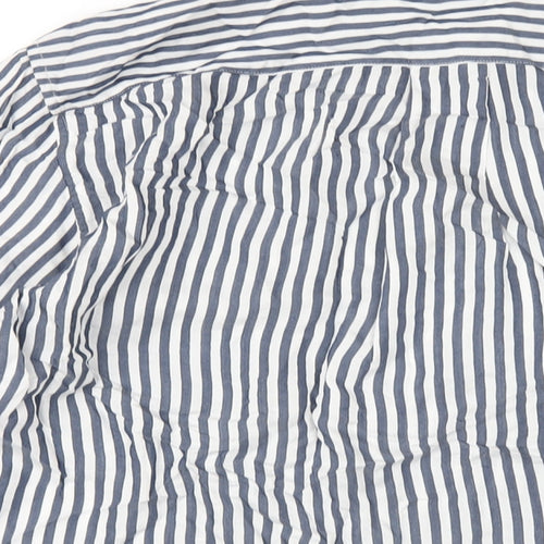 H&M Mens Blue Striped Viscose Button-Up Size M Round Neck Button