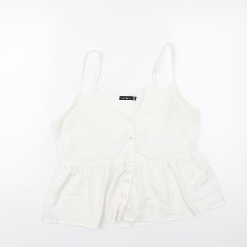 Boohoo Womens White Polyester Camisole T-Shirt Size 14 V-Neck