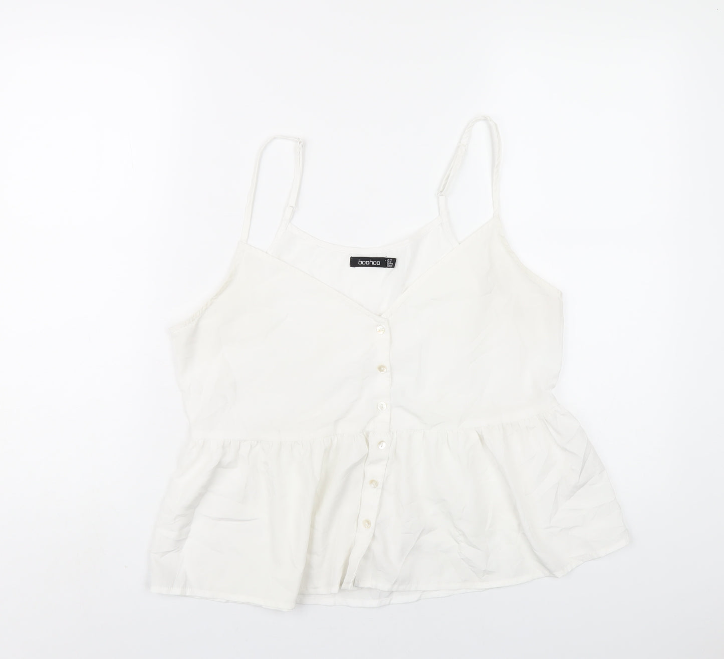 Boohoo Womens White Polyester Camisole T-Shirt Size 14 V-Neck