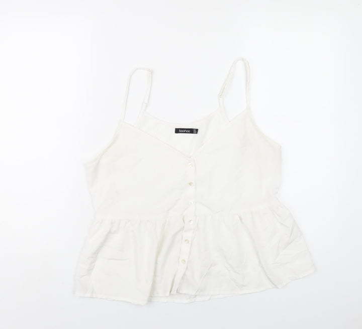 Boohoo Womens White Polyester Camisole T-Shirt Size 14 V-Neck