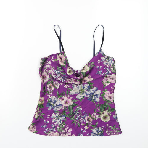 Zara Womens Purple Floral Polyester Camisole T-Shirt Size XS Cowl Neck