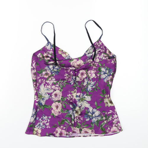 Zara Womens Purple Floral Polyester Camisole T-Shirt Size XS Cowl Neck