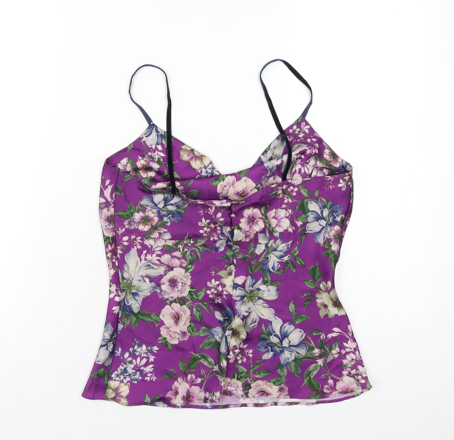 Zara Womens Purple Floral Polyester Camisole T-Shirt Size XS Cowl Neck