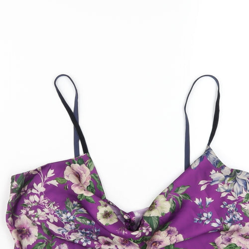 Zara Womens Purple Floral Polyester Camisole T-Shirt Size XS Cowl Neck