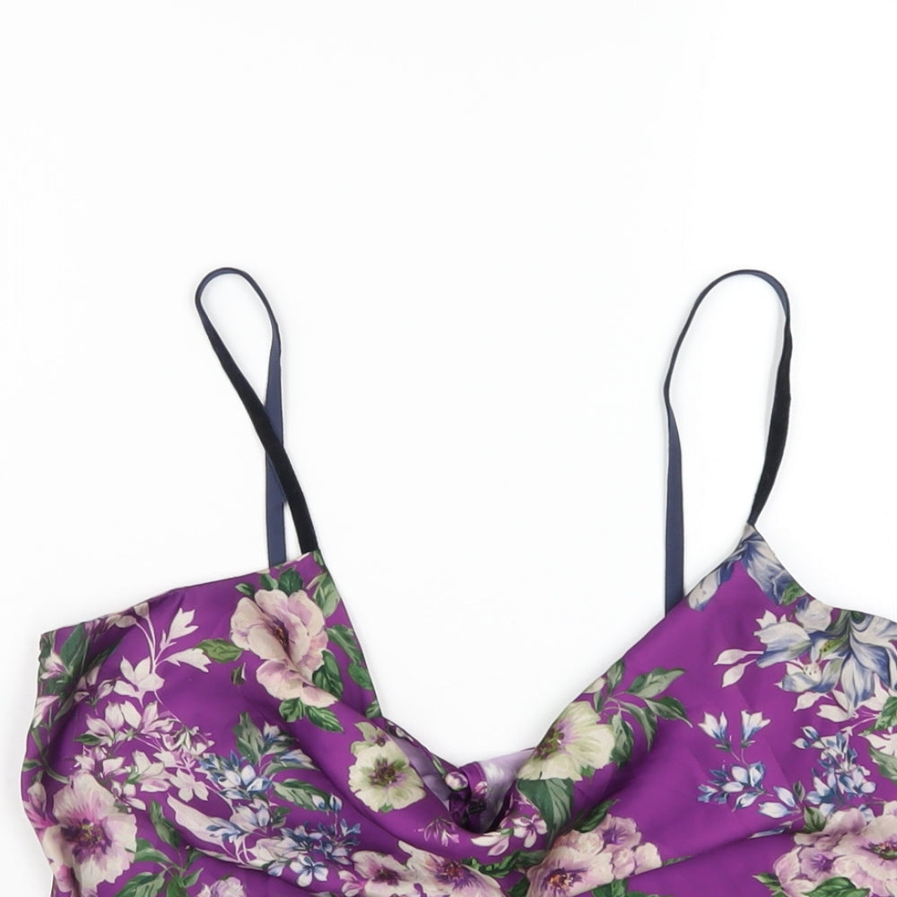 Zara Womens Purple Floral Polyester Camisole T-Shirt Size XS Cowl Neck