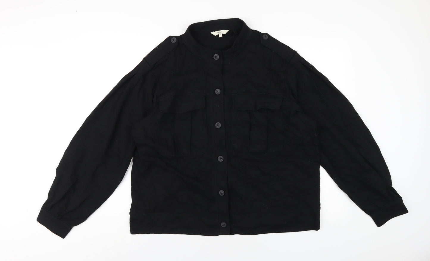 NEXT Womens Black Cotton Basic Button-Up Size 18 Round Neck