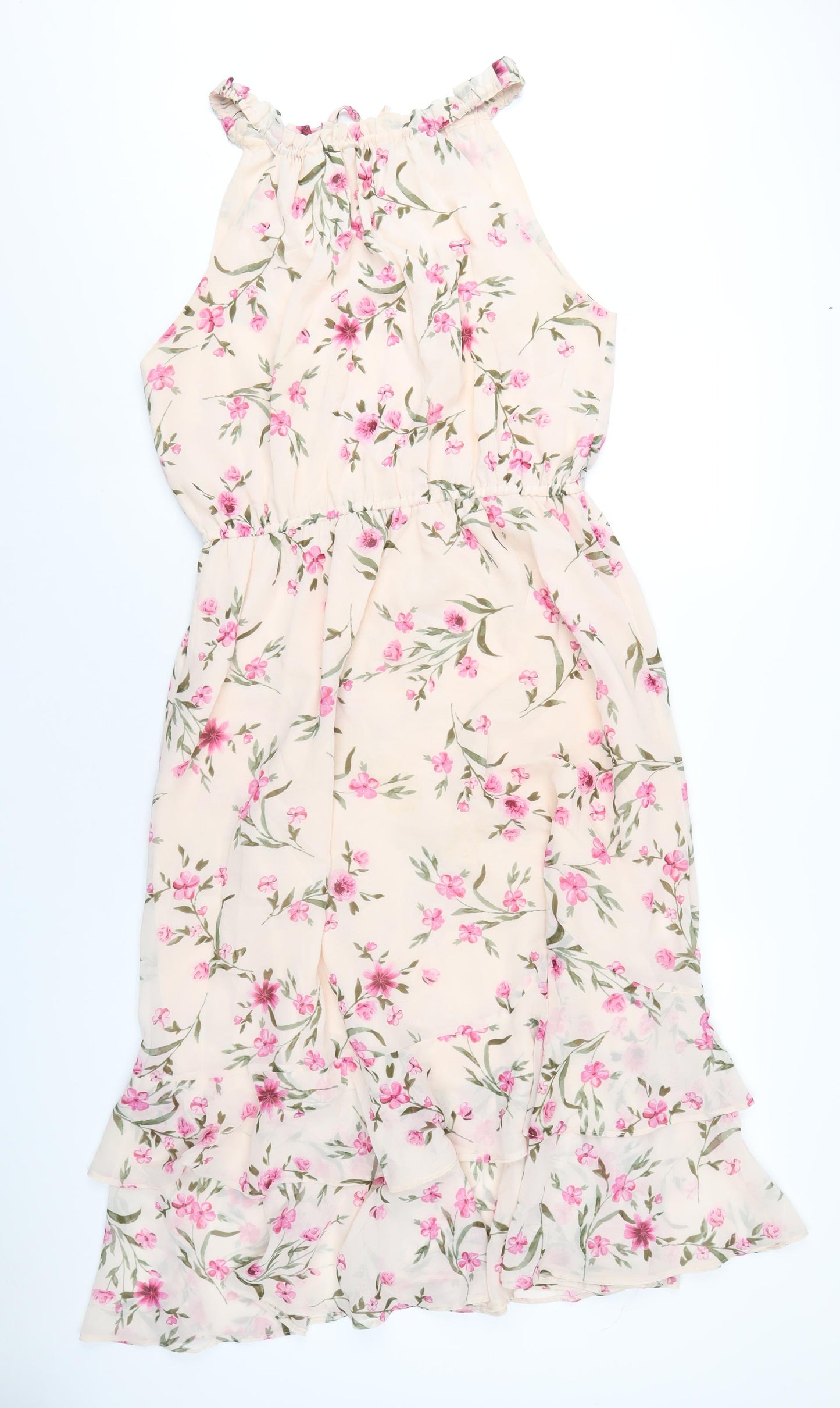 Simply Be Womens Pink Floral Polyester A-Line Size 16 Round Neck Tie