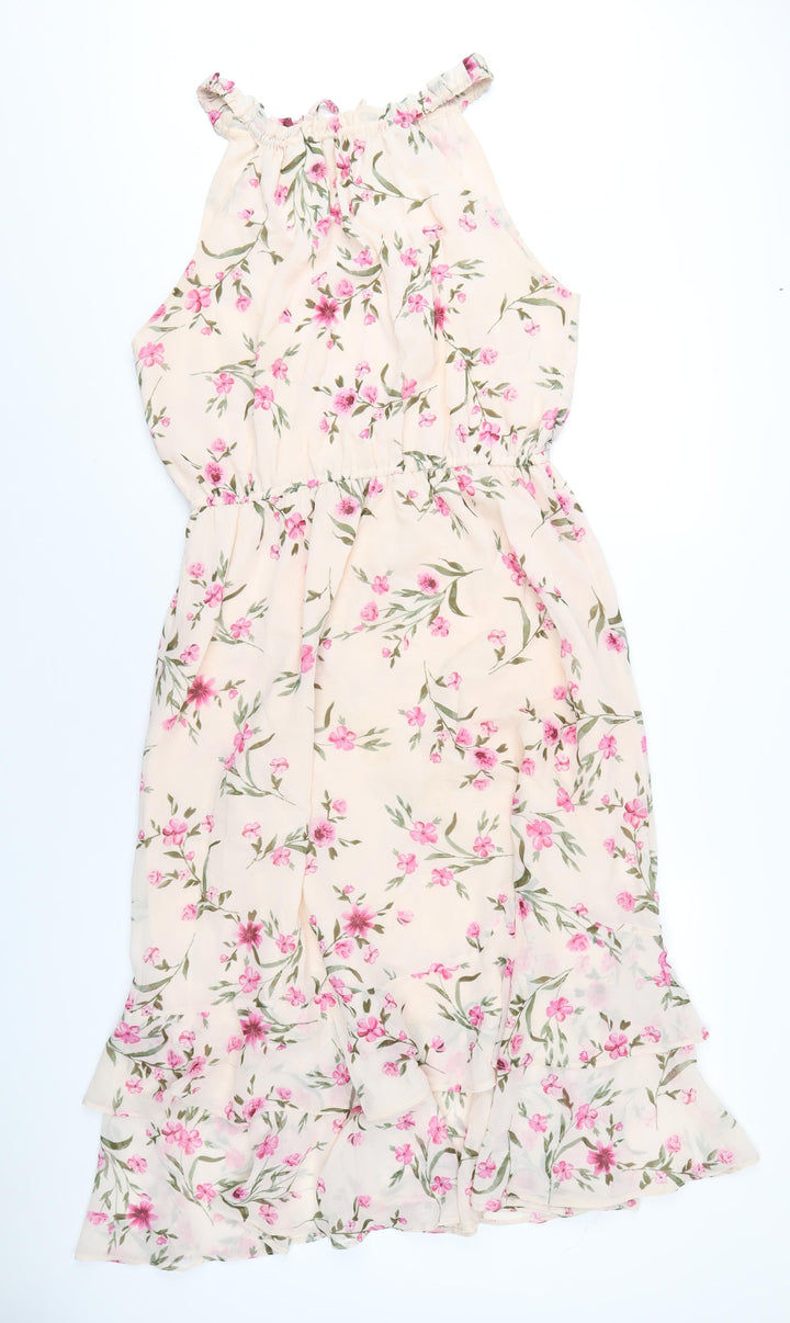 Simply Be Womens Pink Floral Polyester A-Line Size 16 Round Neck Tie