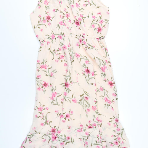 Simply Be Womens Pink Floral Polyester A-Line Size 16 Round Neck Tie