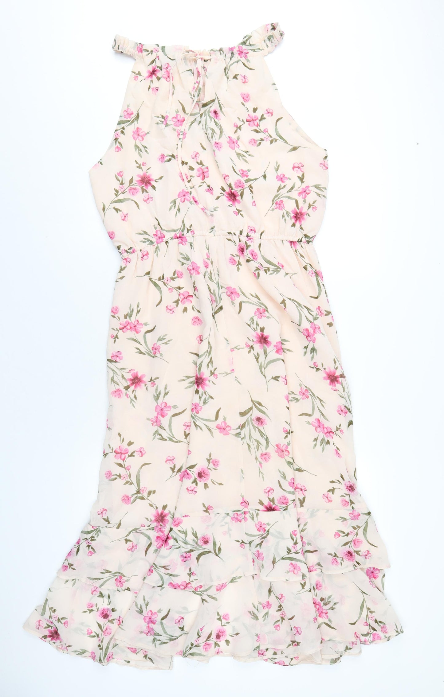 Simply Be Womens Pink Floral Polyester A-Line Size 16 Round Neck Tie